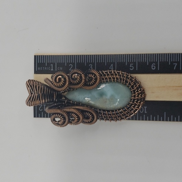 764- Larimar Natural Stone Wire Wrapped Pendant Necklace Handmade NWT - Picture 5 of 7